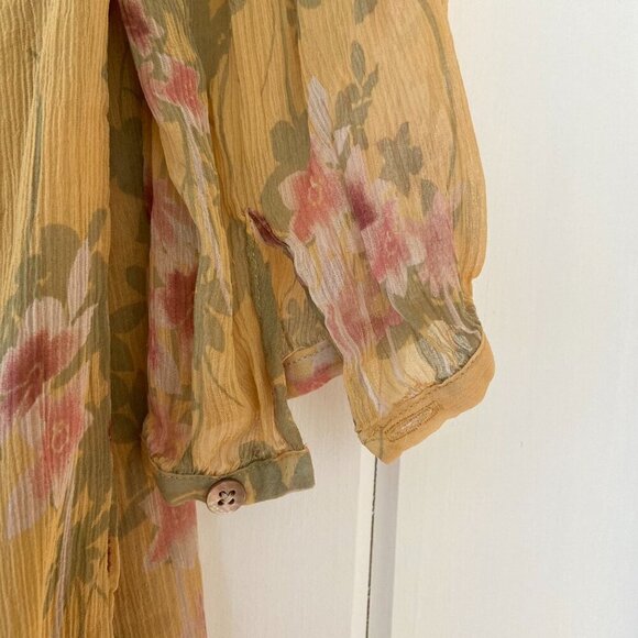 Sundance 100% Silk Yellow Long Sleeve Floral Boho Button Front Dress Size Small - Picture 12 of 13